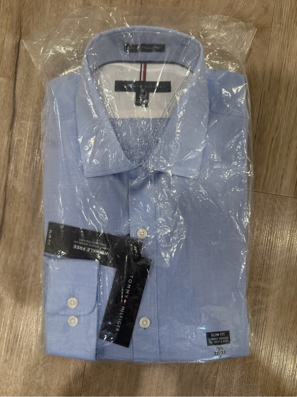 NWT Tommy Hilfiger Men's Slim Fit Dress Shirt Blue 15.5 32/33 M Wrinkle Free